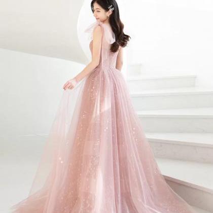 Pretty Pink Tulle Long Straps Sweetheart Prom..