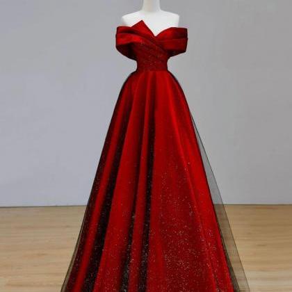 Black And Red Satin Sweetheart Party Dress, A-line..