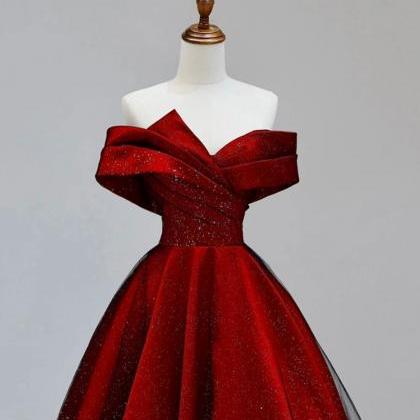 Black And Red Satin Sweetheart Party Dress, A-line..