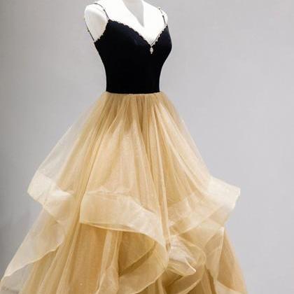 Champagne and Black Straps Tulle Lo..