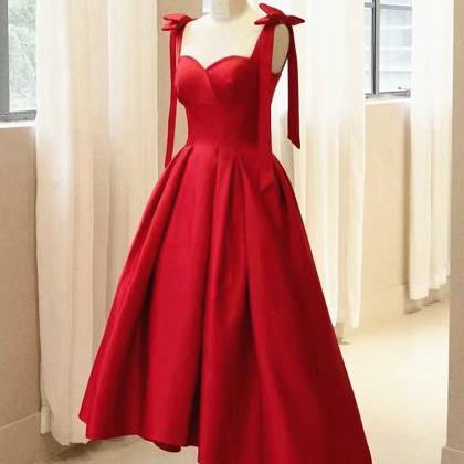 Red Satin High Low Party Dress, Red..