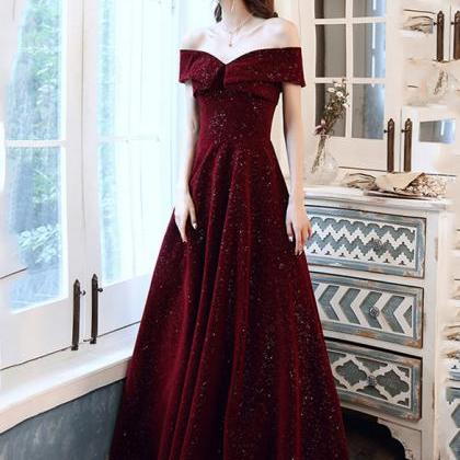 Off Shoulder Velvet Long Simple Prom Dress, A-line..