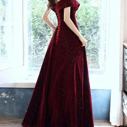 Off Shoulder Velvet Long Simple Prom Dress, A-line..