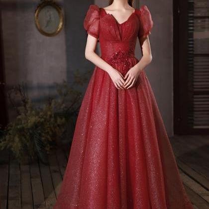 Wine Red Tulle Long Formal Dress, A-line Wine Red..