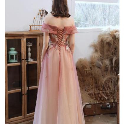 Pink Gradient Off Shoulder Sweetheart With Lace..
