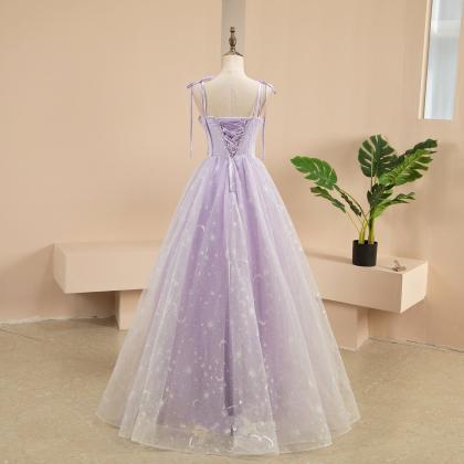 Lavender Tulle And Lace Sweetheart Party Dress...