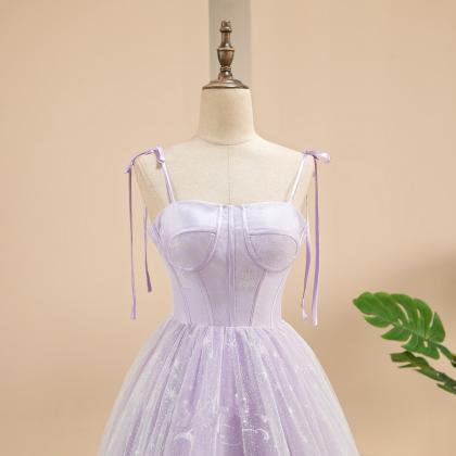 Lavender Tulle And Lace Sweetheart Party Dress...