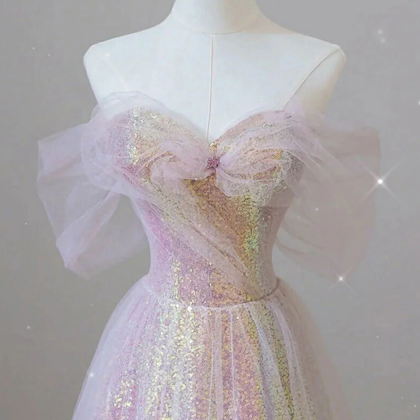 Pink A-Line Tulle Sequin Long Prom ..