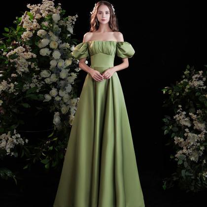 Green Satin Long Simple Party Dress..