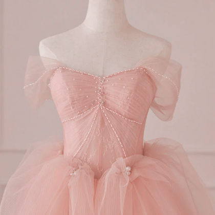 Pink Tulle Off Shoulder Lace and Be..