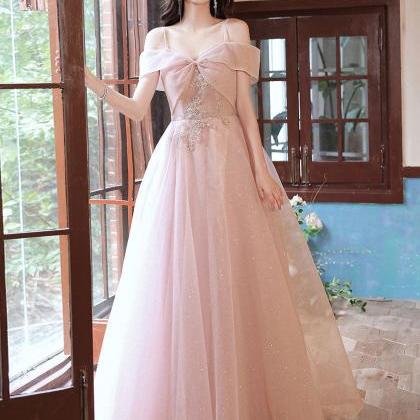 Pink Off Shoulder Long Prom Dresses..