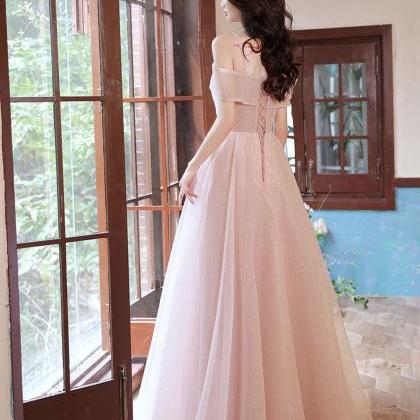 Pink Off Shoulder Long Prom Dresses..