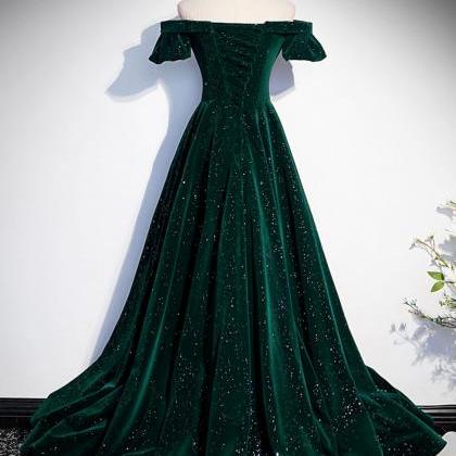 Dark Green Velvet Off Shoulder Long Party Dress,..