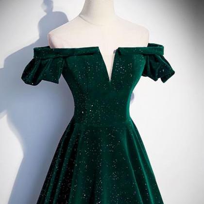 Dark Green Velvet Off Shoulder Long Party Dress,..