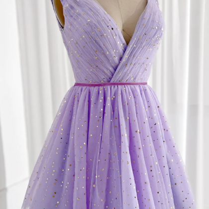 Lavender Tulle Short Homecoming Dress Party Dress,..