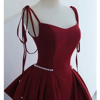 Wine Red Satin Long A-line Prom Dress, A-line Wine..
