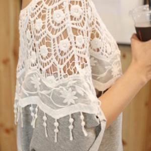 Sweet Lace Cutout Shirt Women Handmade Crochet..