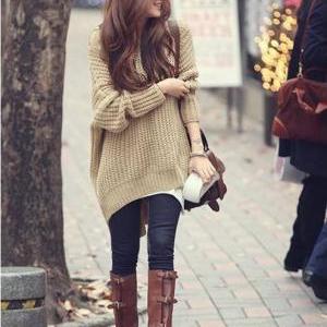 Fashionable Loose Apricot Sweater, ..