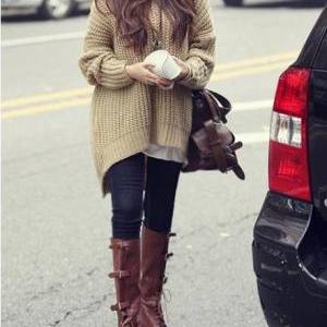 Fashionable Loose Apricot Sweater, ..