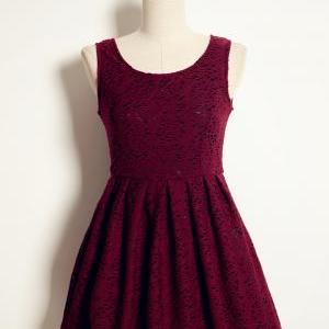 Delicate Lace Round Neckline Short Dress, Lovely..