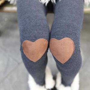 Cute Heart Patched Leggings for Aut..