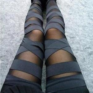 Black Sexy Punk Stripes Leggings, s..