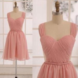 Grace Blush Pink Chiffon Short Bridesmaid Dress..