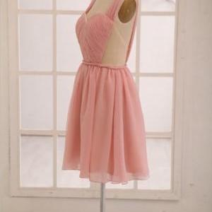 Grace Blush Pink Chiffon Short Bridesmaid Dress..
