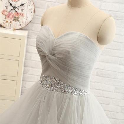 Charming Grey Tulle Lace-up Prom Dresses, Tulle..