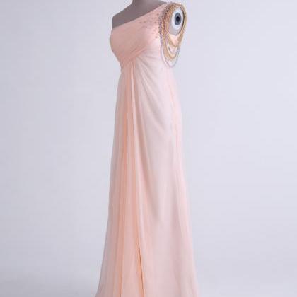 Elegant One Shoulder Pearl Pink Floor Length..