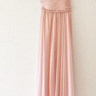 Elegant One Shoulder Pearl Pink A-line Floor..