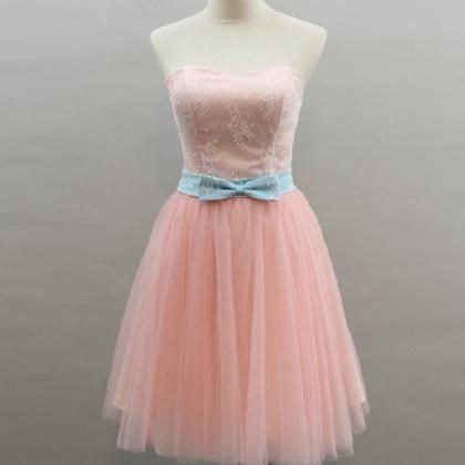 High Quality Pink Tulle Knee Lenth Prom Dress With..
