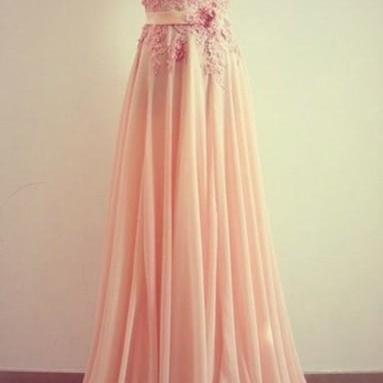 Pretty Pink Lace Floor Length Prom Dresses, Long..