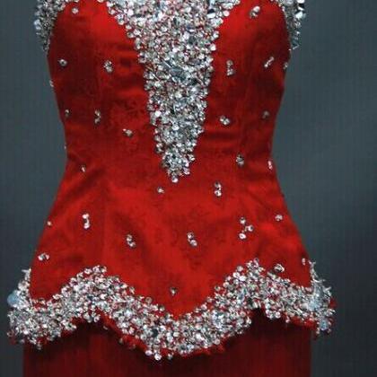 Gorgeous Red Sweetheart Mermaid Sweep Train Party..