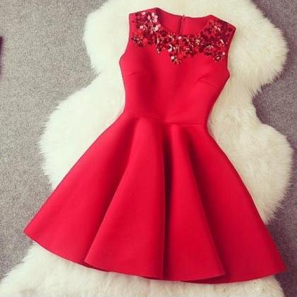 Gorgeous A Line Red Short Dress With Sequins, Red..