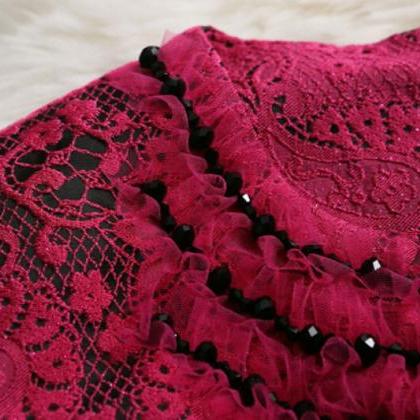 High Quality Stylish Burgundy Lace Detail With..