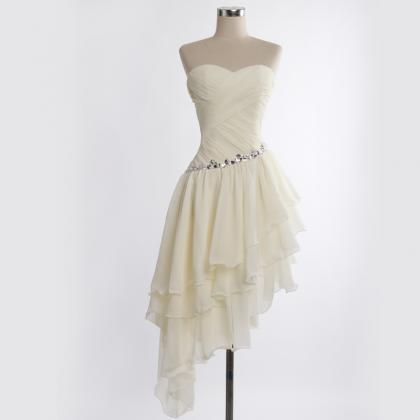 Adorable Ivory Asymmetrical Prom Gown, Prom Dress..