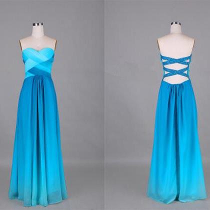 Unique Ombre Blue Sweetheart Beading Open Back..