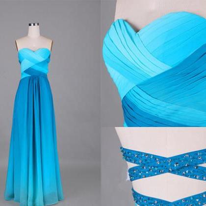Unique Ombre Blue Sweetheart Beading Open Back..