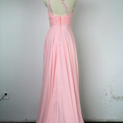 Charming Pink One Shoulder Long Chiffon Prom..