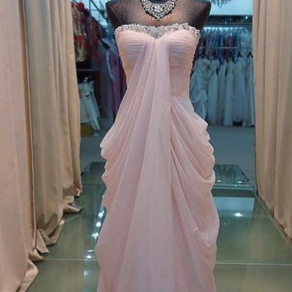 Custom Made Light Pink Chiffon Floor Length Prom..