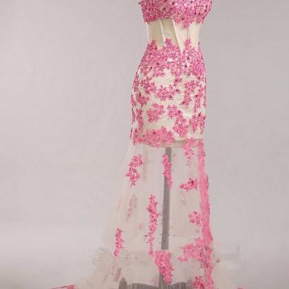 Lovely Pink Applique Floor Length Sweetheart Tulle..