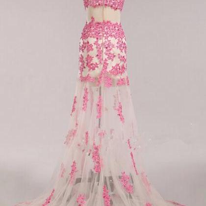 Lovely Pink Applique Floor Length Sweetheart Tulle..