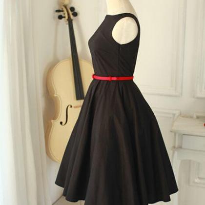 Elegant Simple Black Party Dresses With Red Belt,..