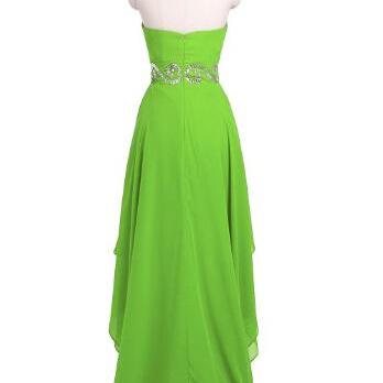 Simple And Cute High Low Green Sweetheart Chiffon..