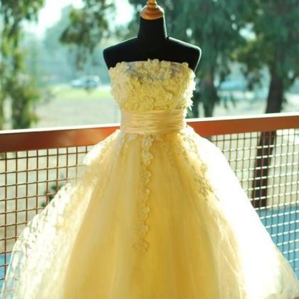 Handmade Cute Yellow Ball Gown Prom Dress With..