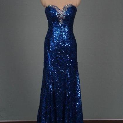 Sparkle Royal Blue Sequins Sweetheart Long Prom..