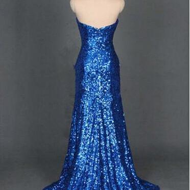 Sparkle Royal Blue Sequins Sweetheart Long Prom..