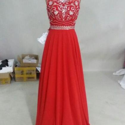 Handmade Red Beadings Long Prom Dresses 2015, Red..
