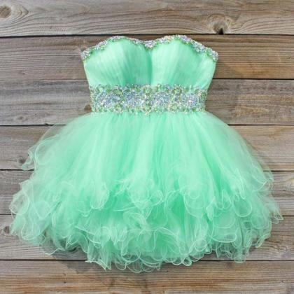 Cute Ball Gown Green Short Tulle Prom Dresses..